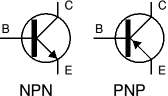 NPN and PNP transistor symbols